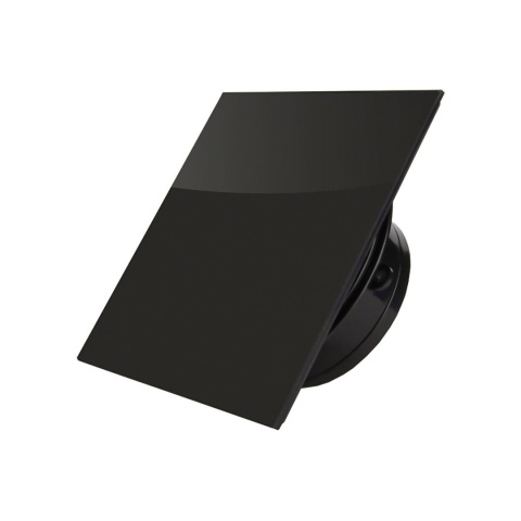 Wentylator łazienkowy.Krótki króciec. Szklany Panel Czarny Połysk Wyposażenie standardowe. Średnica 100 mm