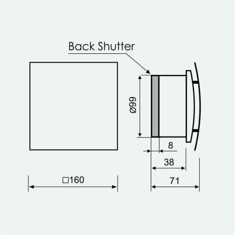 Wentylator łazienkowy.Krótki króciec. Szklany Panel Mat ELIPSA. Timer