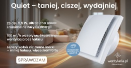 Wentylator łazienkowy serii MM-OK. Biały Panel. Krótki króciec - 38 mm. ULTRA CICHY. Wyposażenie Higrostat. Średnica 100 mm