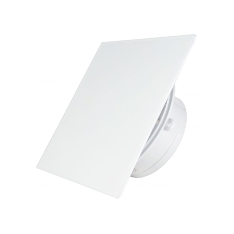 Wentylator łazienkowy serii MMP. Krótki króciec Szklany Panel Biały Połysk Standard Średnica 100 mm