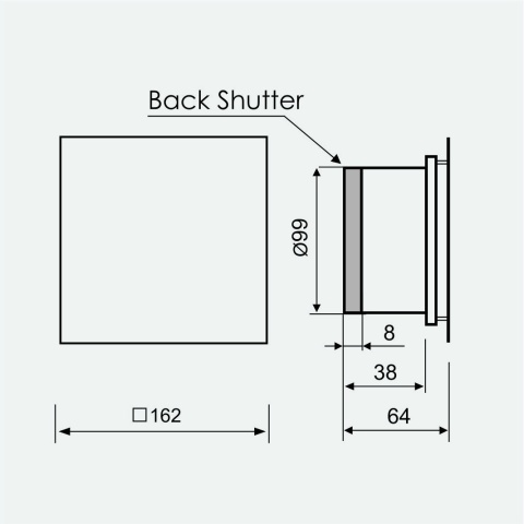 Wentylator łazienkowy serii MMP. Krótki króciec Szklany Panel Biały Połysk Standard Średnica 100 mm