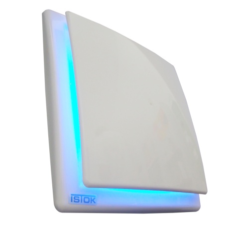 Wentylator łazienkowy serii OK Połysk. Wyposażenie standardowe. Niebieski led Oświeltenie Niebieski Led. Średnica 100 mm